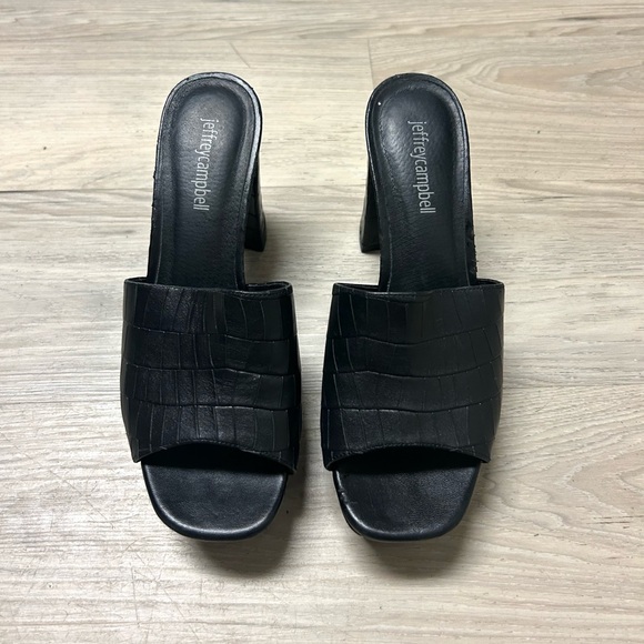 Jeffrey Campbell Platform Sandal Croc Embossed Magdalen Black Leather Sz 7.5 - Picture 4 of 11